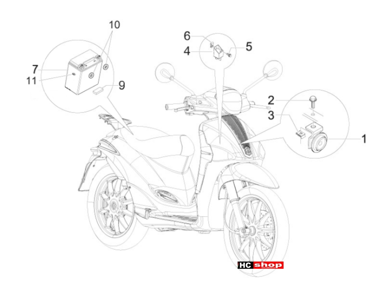 Piaggio Liberty 125 2V Elektrische Anlage Fernschalteren - Batterie - Hupe