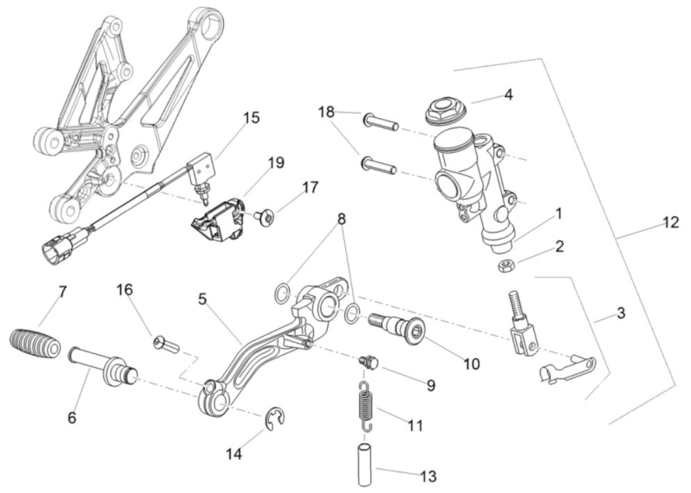 Explosionszeichnung Aprilia RSV4 1100 E5+ / RSV4 1100 Factory E5 / RSV4 1100 Factory E5+ Fußbremspedal
