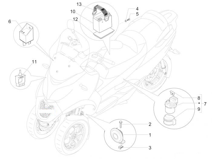 Piaggio MP3 500 Business Fernschalteren - Batterie