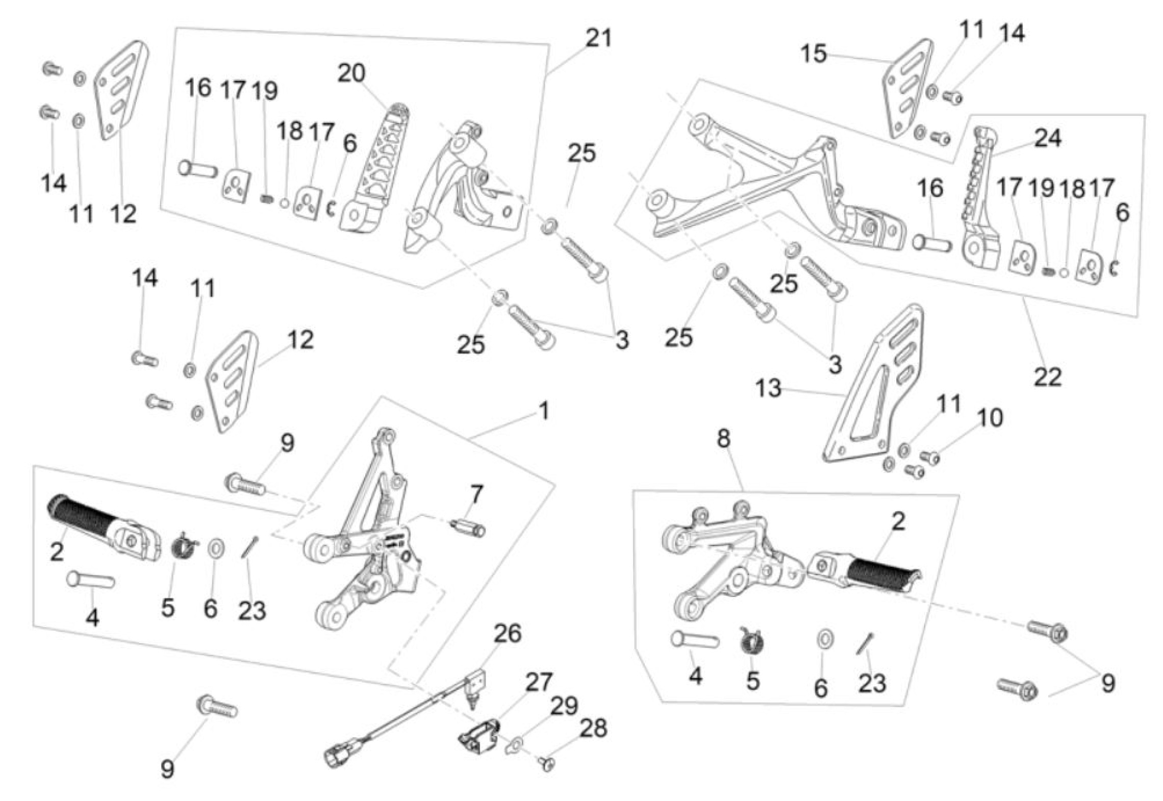 Explosionszeichnung Aprilia RSV4 1100 E5+ / RSV4 1100 Factory E5+ Fußrasten
