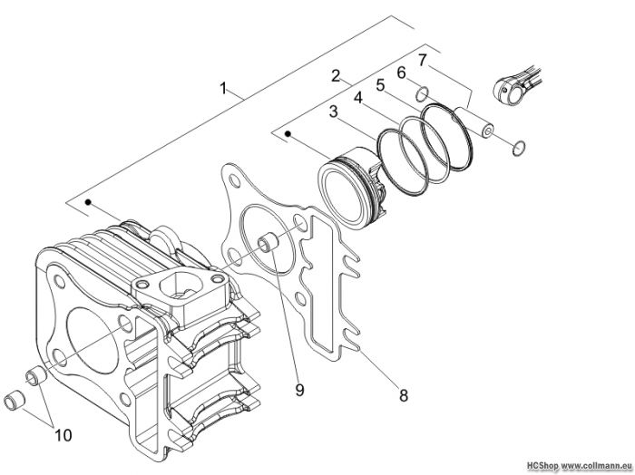 Vespa Einheit Zylinder-Kolben-Kolbenbolzen S 125 4T