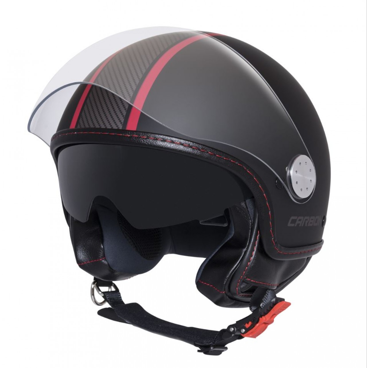 Moto Guzzi Jethelm Carbon Demi Jet, schwarz-rot matt, ECE 22.05