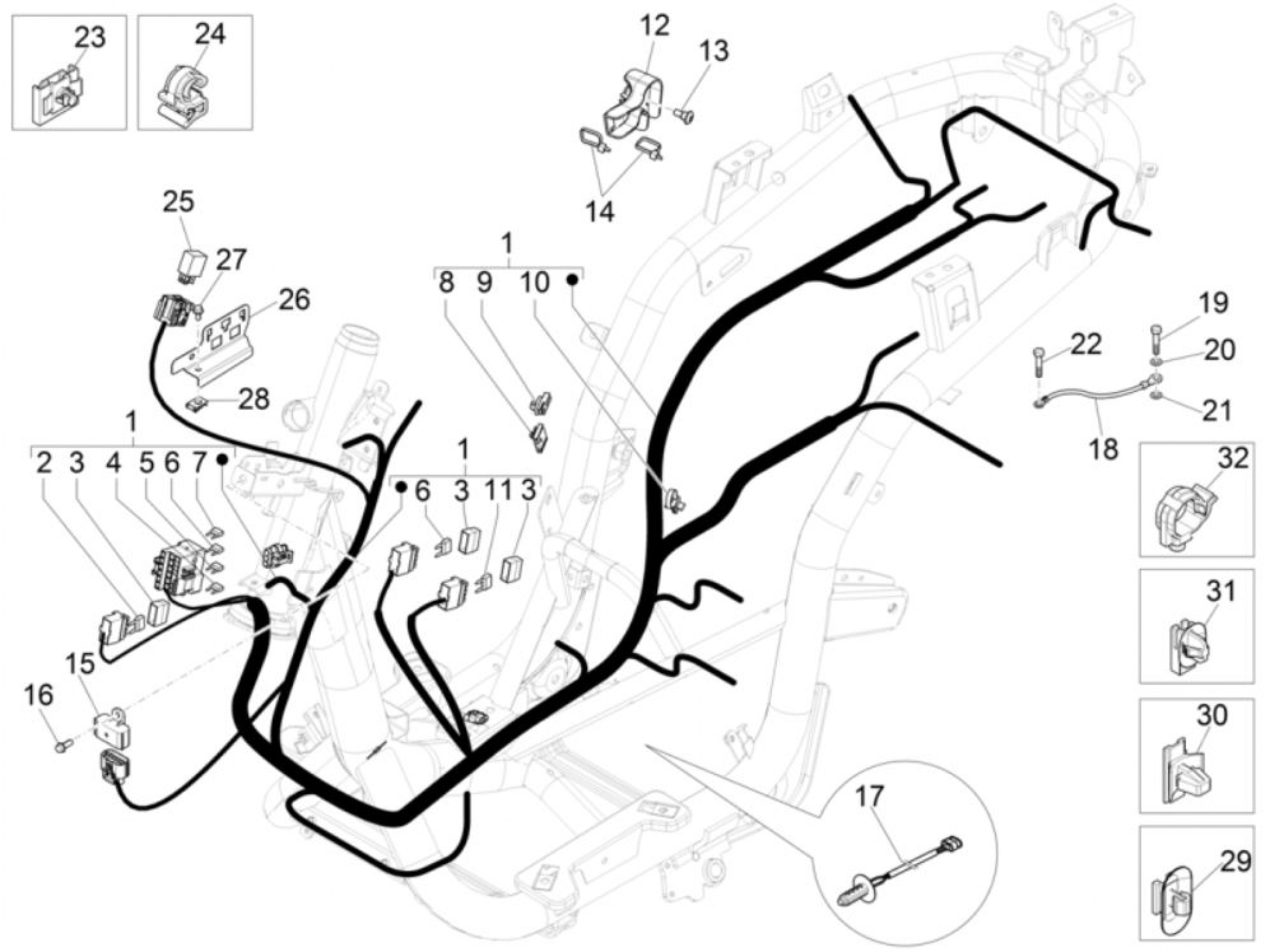 Explosionszeichnung Piaggio Medley 125 ABS E5 / Medley 150 ABS E5 Kabelbaum