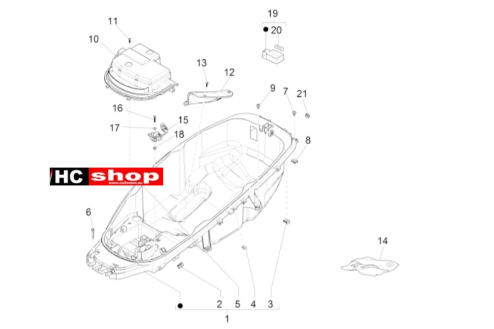 Piaggio MP3 500 LT Sport - Business Fahrgestell Schutzhelmgehäuse