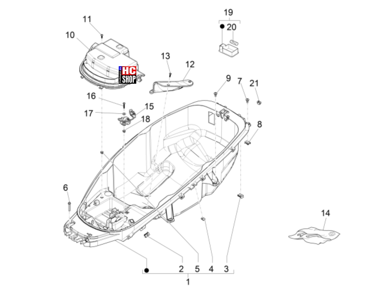 Piaggio MP3 500 Sport Advanced E5 Fahrgestell - Karosserie Schutzhelmgehäuse - Untersitz