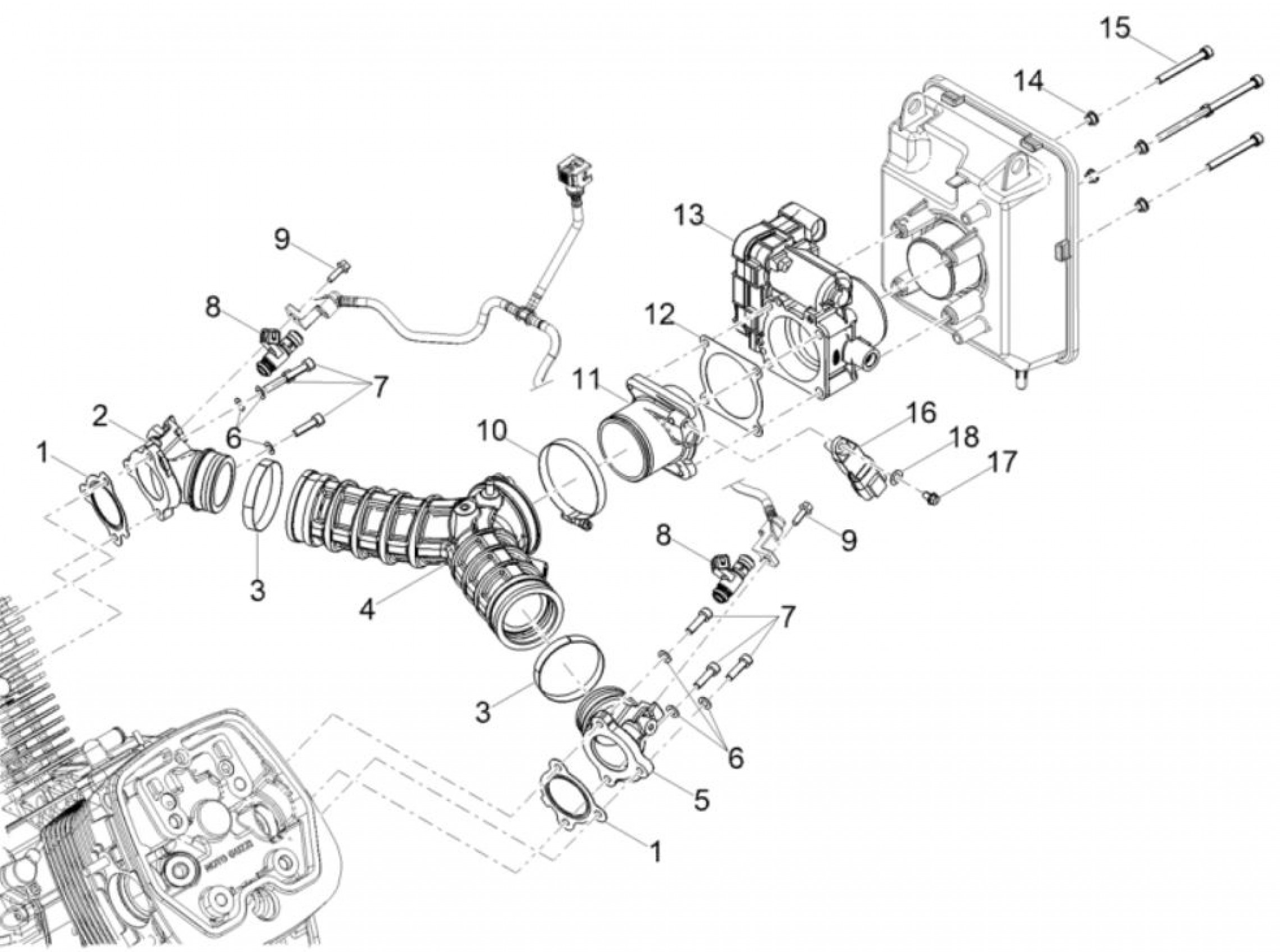 Explosionszeichnung Moto Guzzi V85 TT / V85 TT Travel Drosselklappengehäuse
