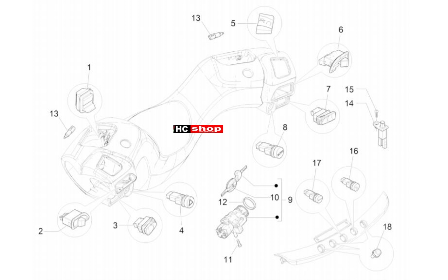 Piaggio MP3 350 Sport E4 ABS Elektrische Anlage Wechselschalter