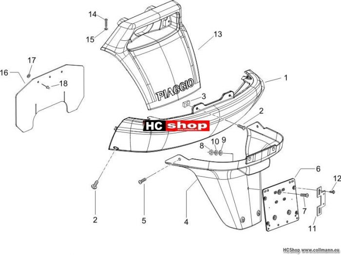 Piaggio Hinterabdeckung - Kotflügellappen X9 250