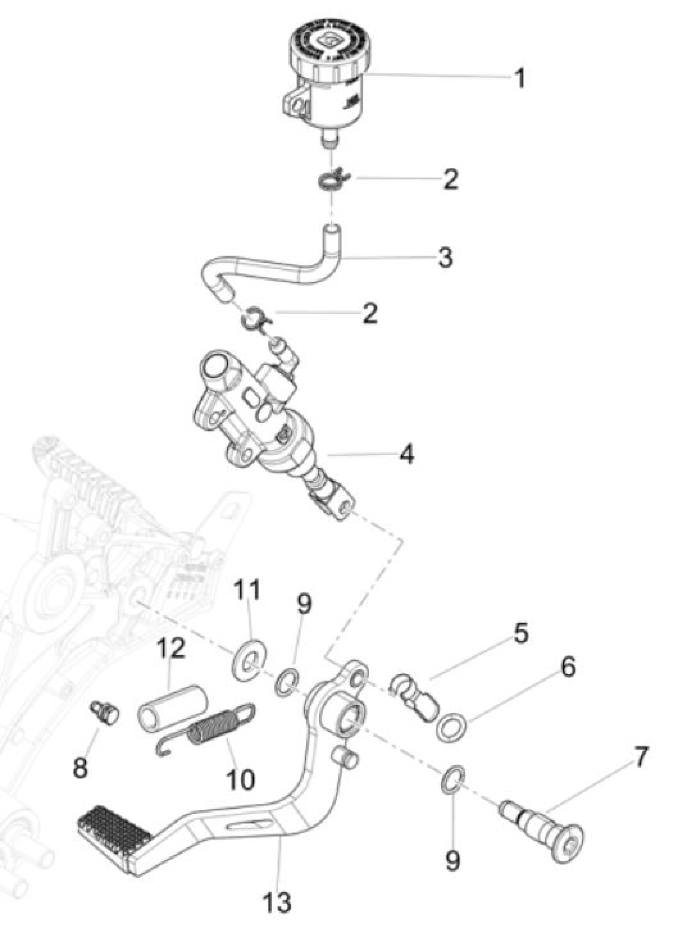 Explosionszeichnung Aprilia RS 457 8V / Tuono 457 E5+ Fußbremspedal (2025–2026)
