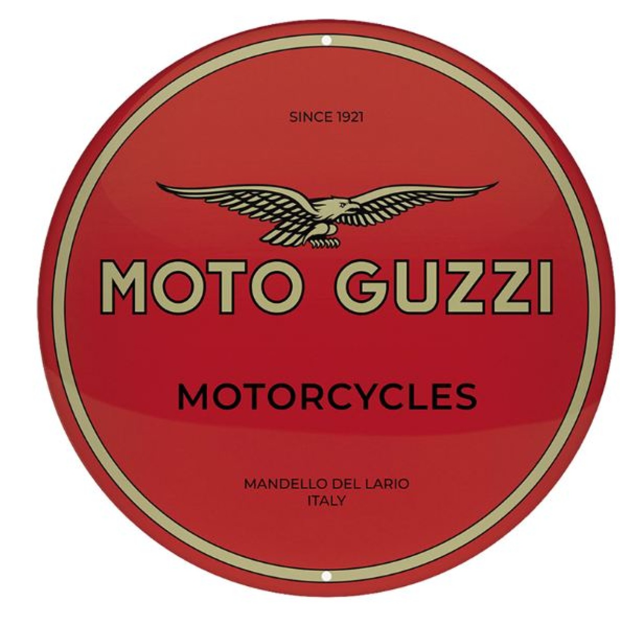 Moto Guzzi Metallschild rund MG Motorcycles, Ø 35 cm, rot