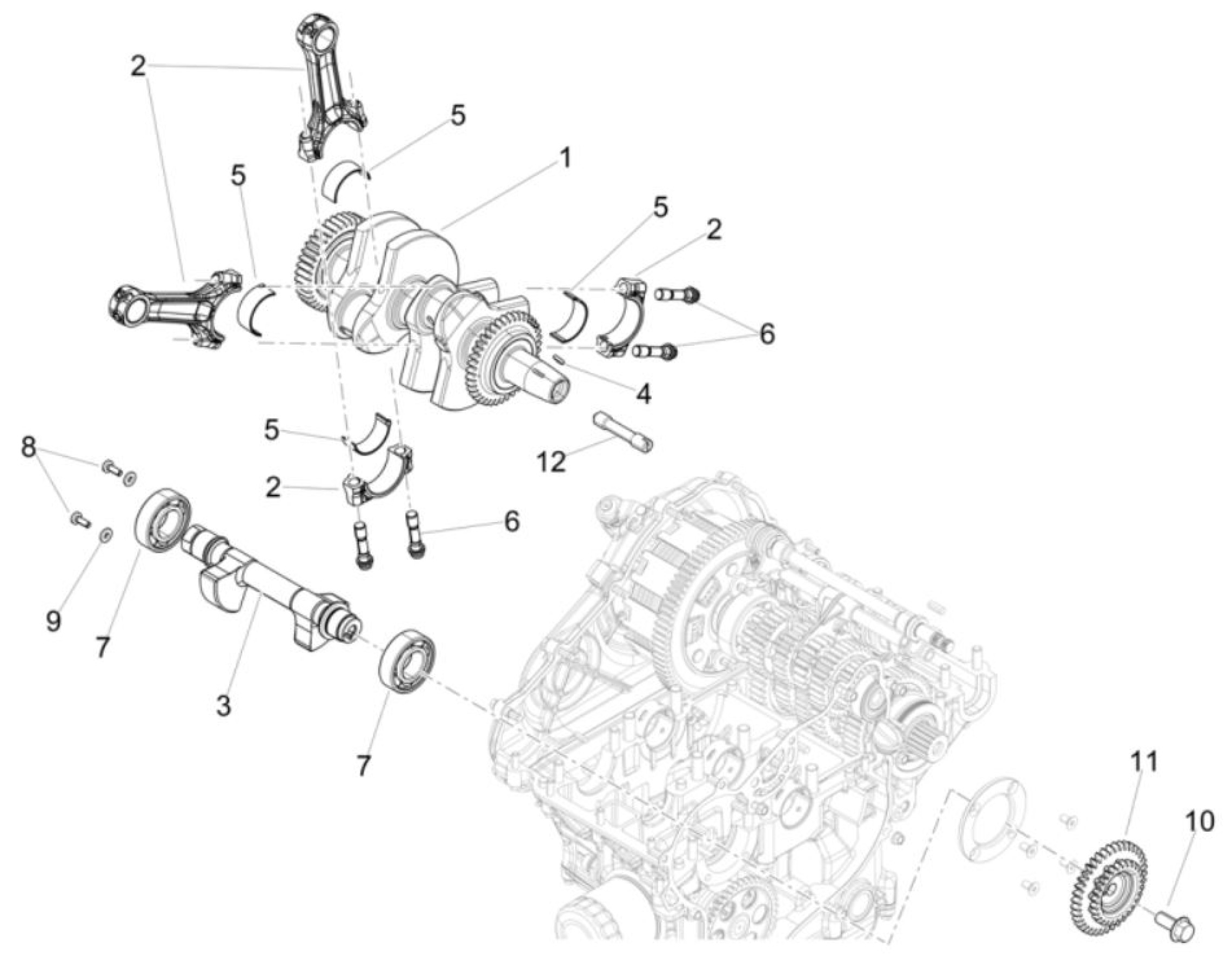 Explosionszeichnung Aprilia RS 457 8V / Tuono 457 E5+ Kurbelwelle