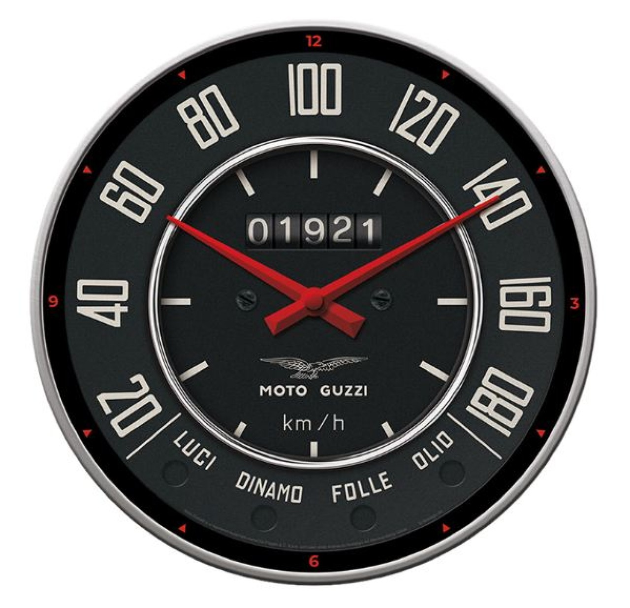 Moto Guzzi Wanduhr Tachometer, Ø 31 cm, schwarz