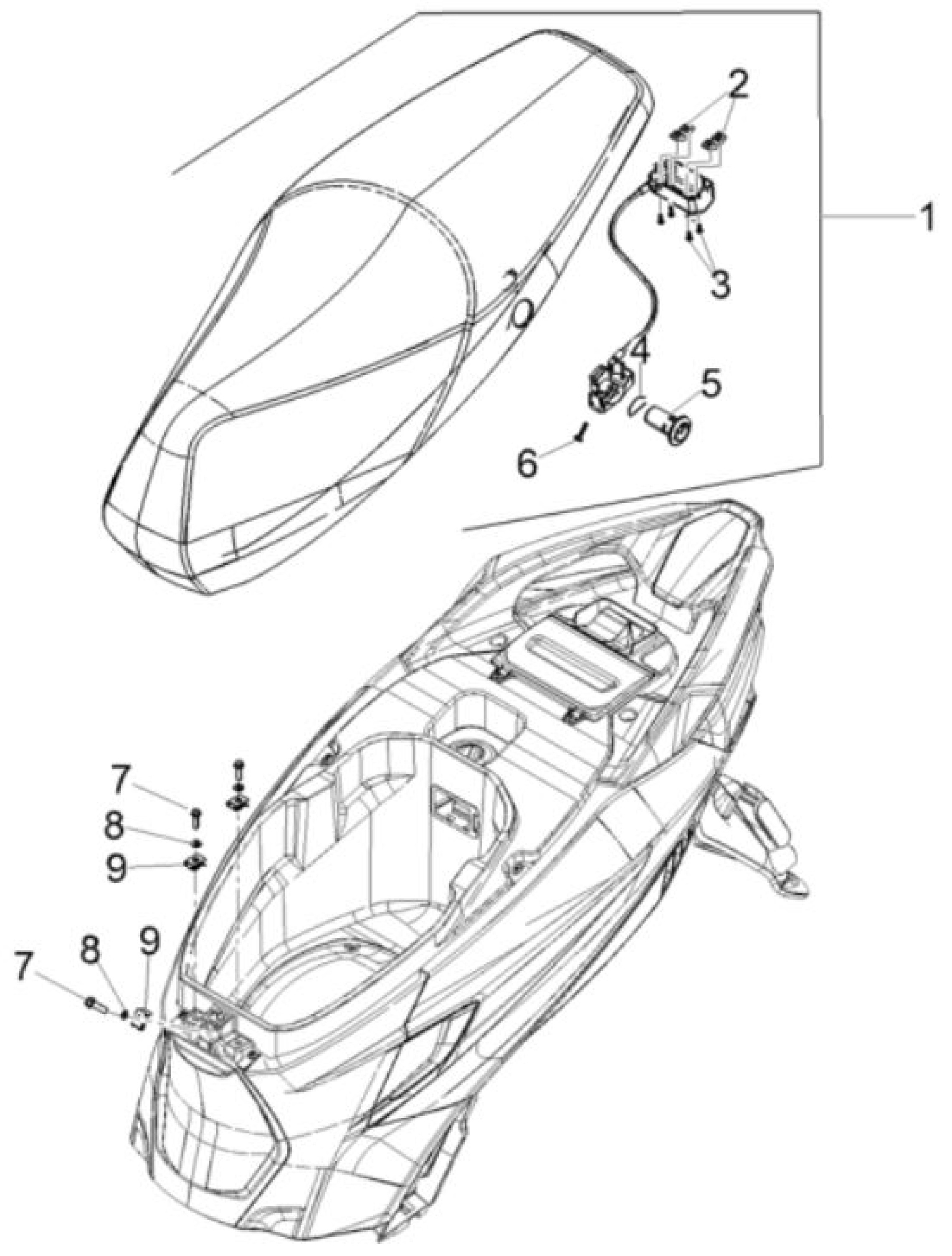 Explosionszeichnung Aprilia SXR 160 / SXR 50 Sitz (2021–2022)