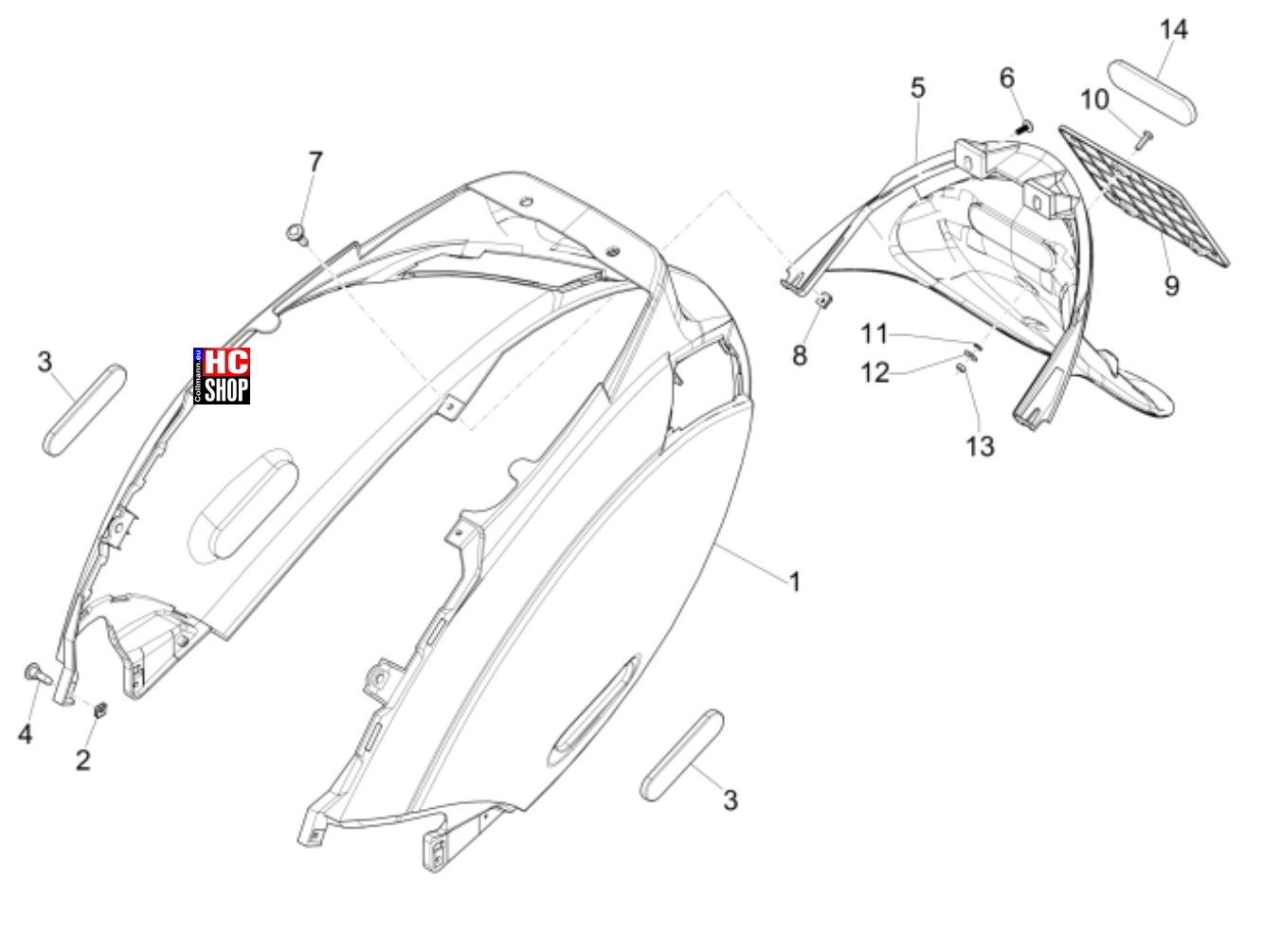 Piaggio ZIP 50 4T E5 Fahrgestell Hinterabdeckung - Kotflügellappen