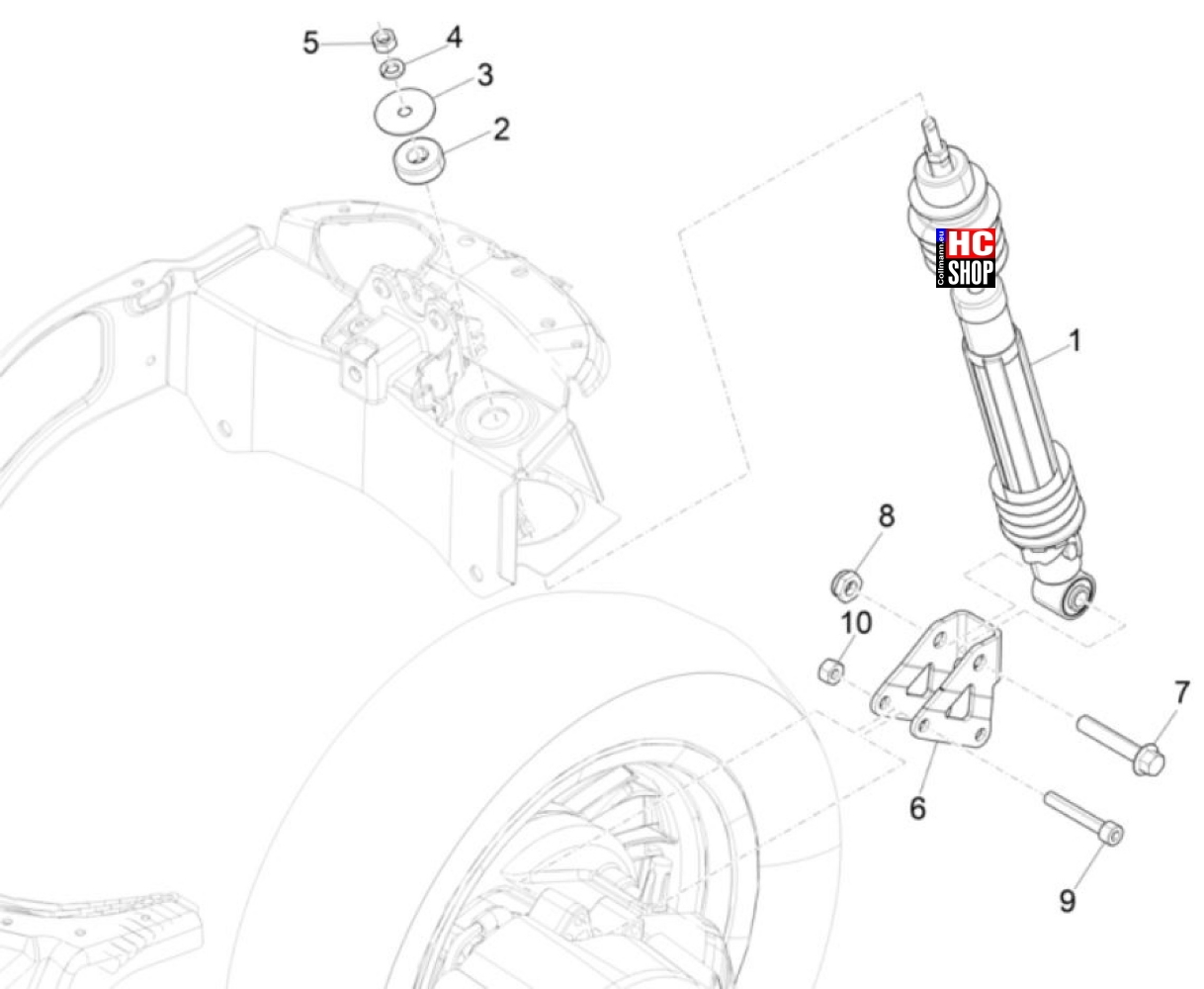 Vespa Elettrica 70KmH E5 Radaufhängung - Stoßdämpfer hinten