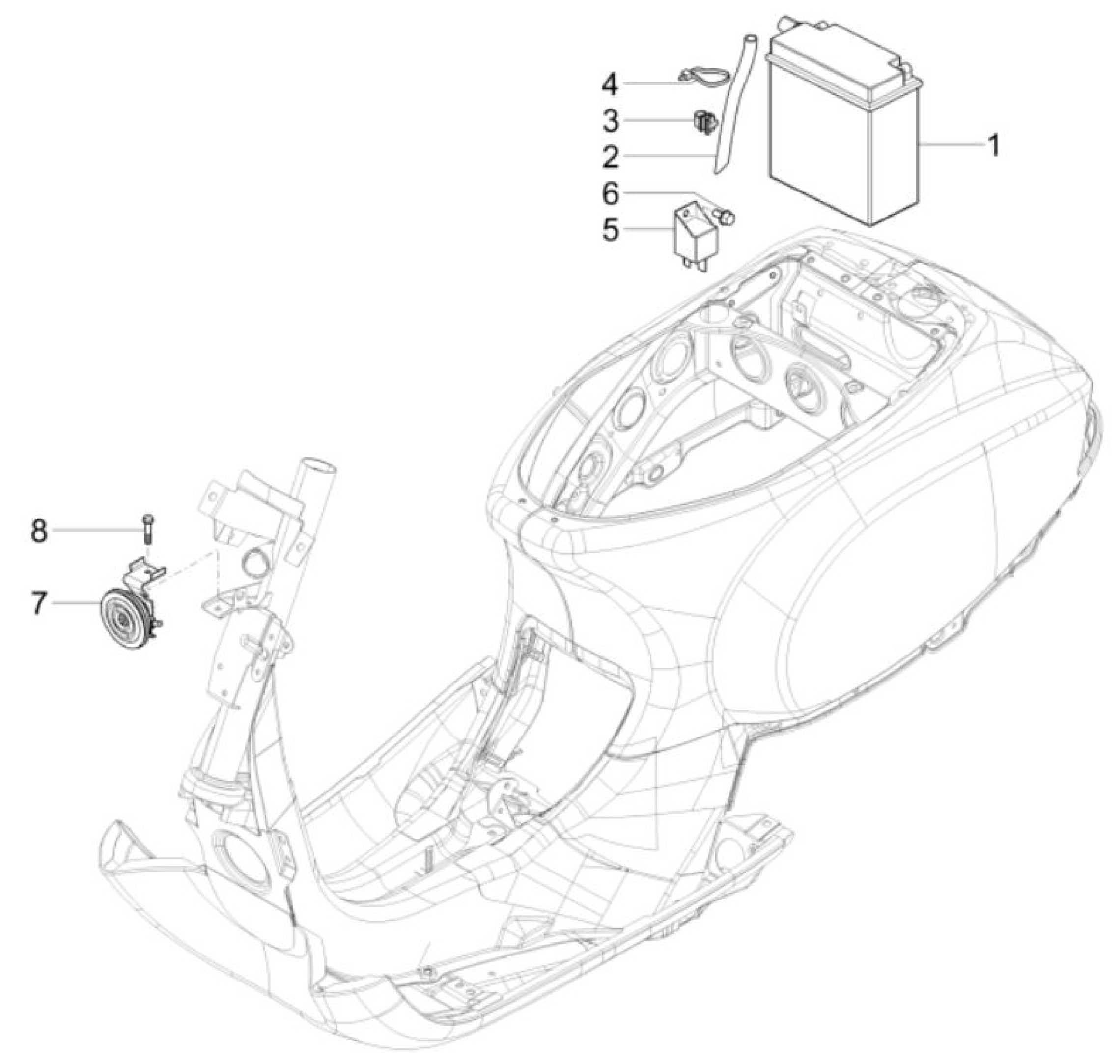 Explosionszeichnung Vespa SXL 150 Batterie (2020–2022)