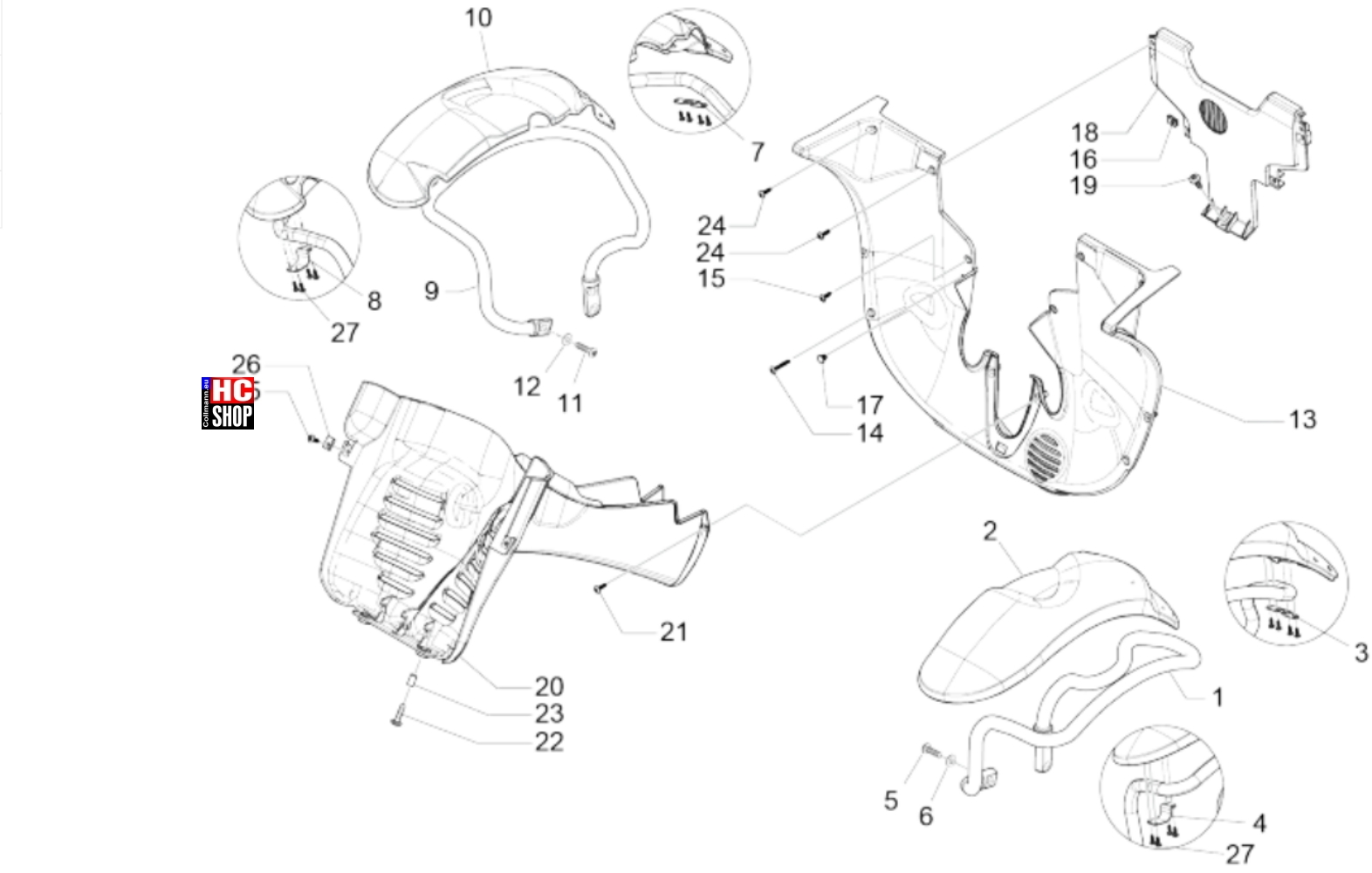 Piaggio MP3 500 Sport Advanced E5 Fahrgestell - Karosserie Radgehäuse - Radkotflügel