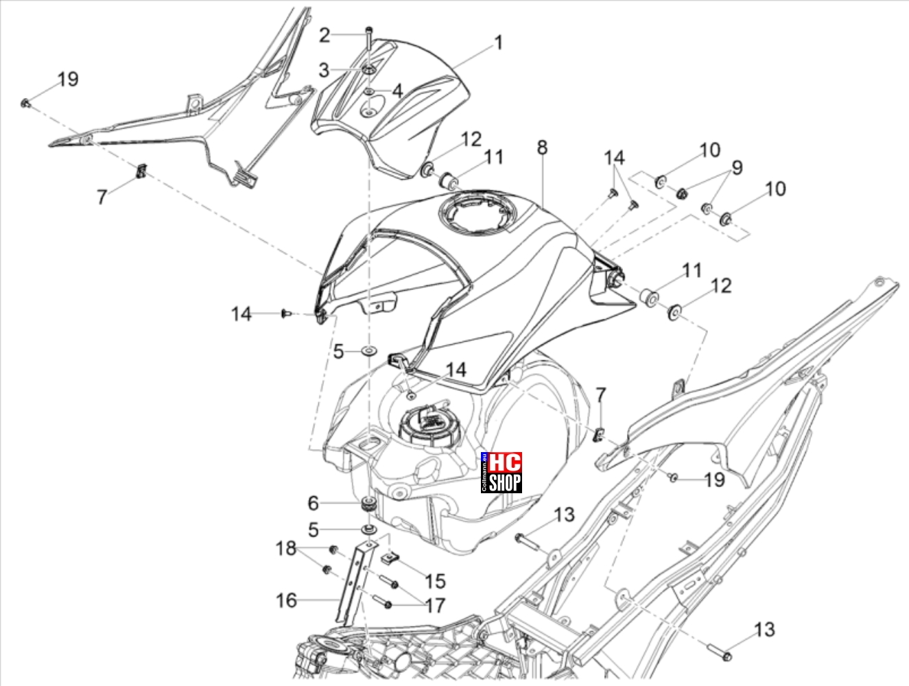 Aprilia RS 125 ABS E5 - Aufbau - Tankabdeckung