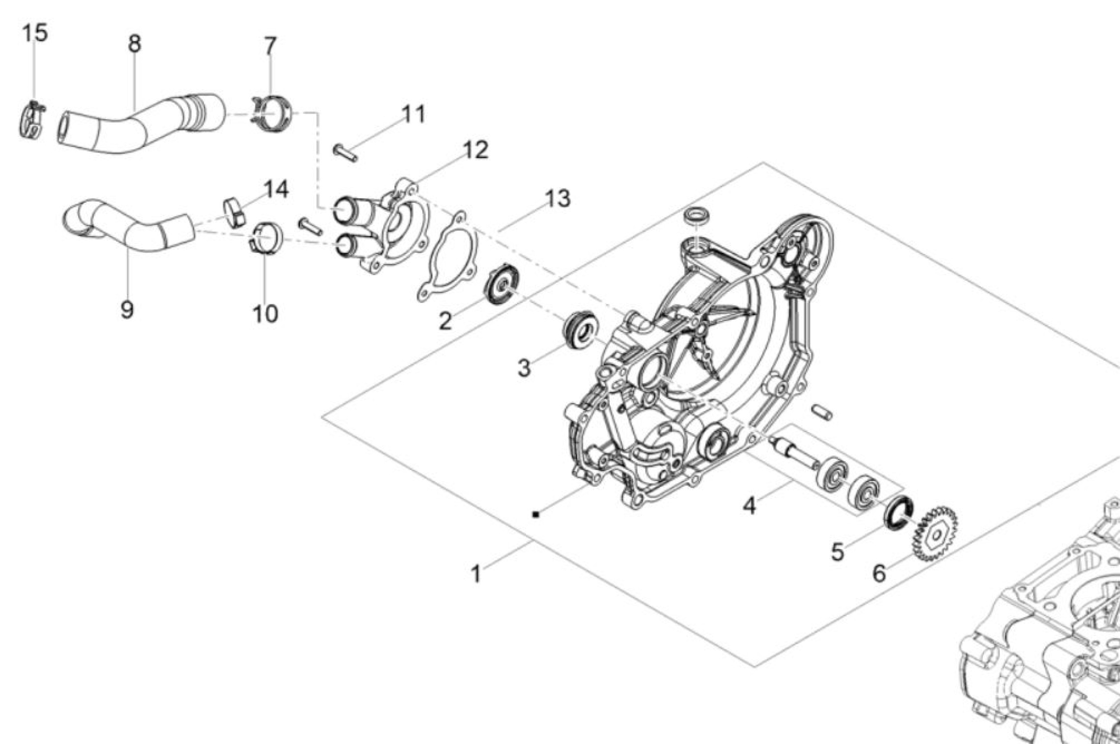 Explosionszeichnung Aprilia RS 125 E5+ / Tuono 125 E5+ Wasserpumpe