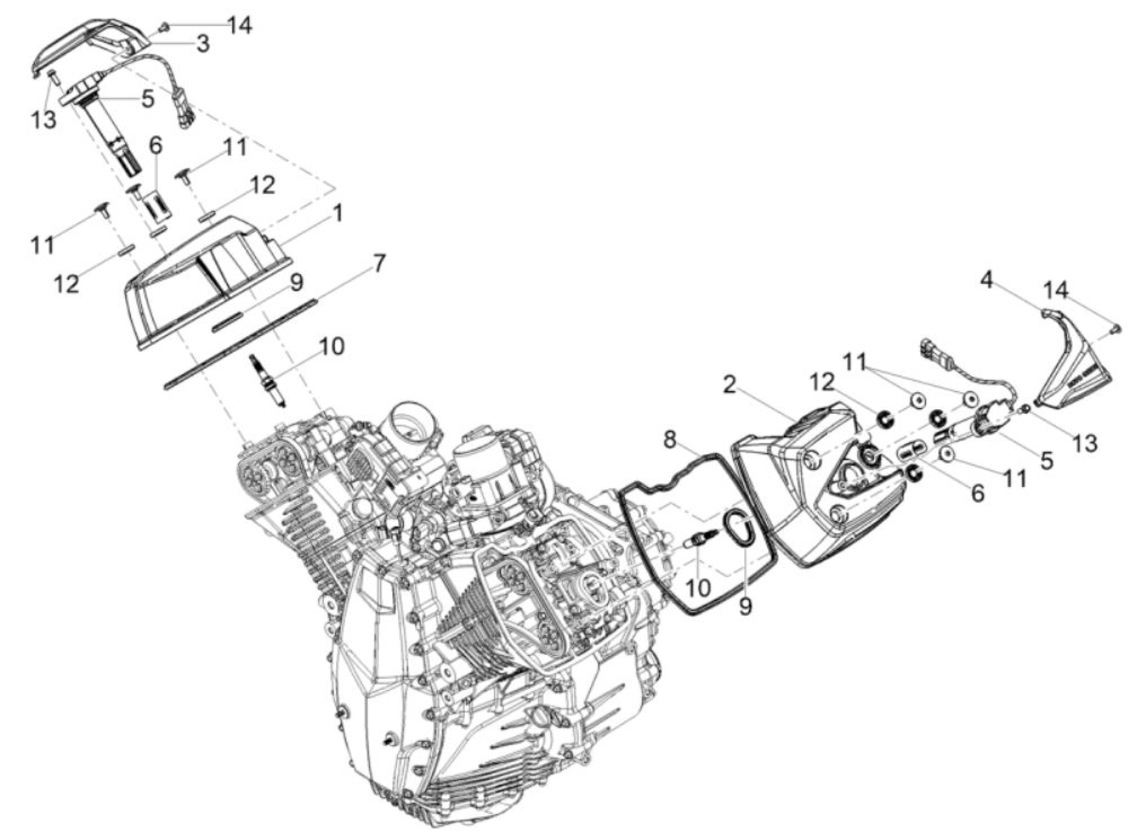 Explosionszeichnung Moto Guzzi Stelvio E5+ / V100 Mandello Zylinderkopfabdeckungen (2024–2025)