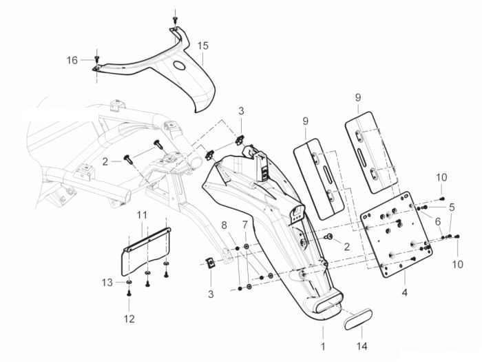 Piaggio Hinterabdeckung - Kotflügellappen Beverly 350