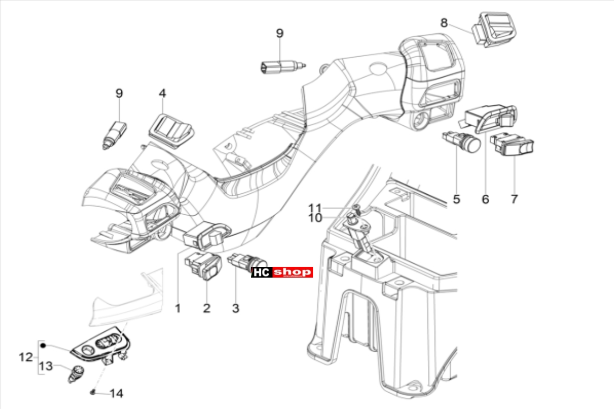 PIAGGIO MP3 300 HPE - 300 HPE SPORT ELEKTRISCHE ANLAGE Wechselschalter - Umschalter - Druckschalter