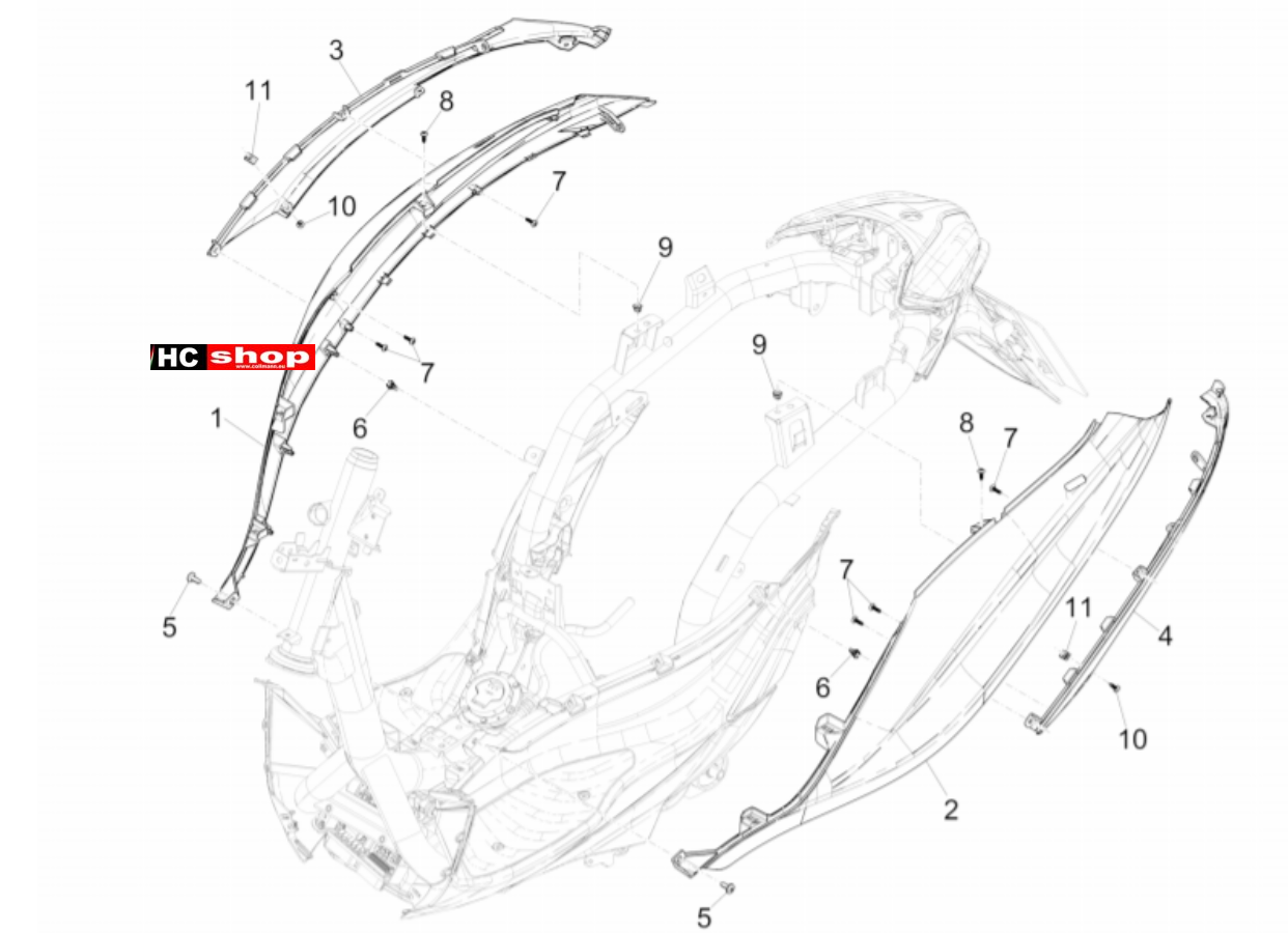 Piaggio Medley 125 4T IE ABS E4 Fahrgestell Seitenabdeckung