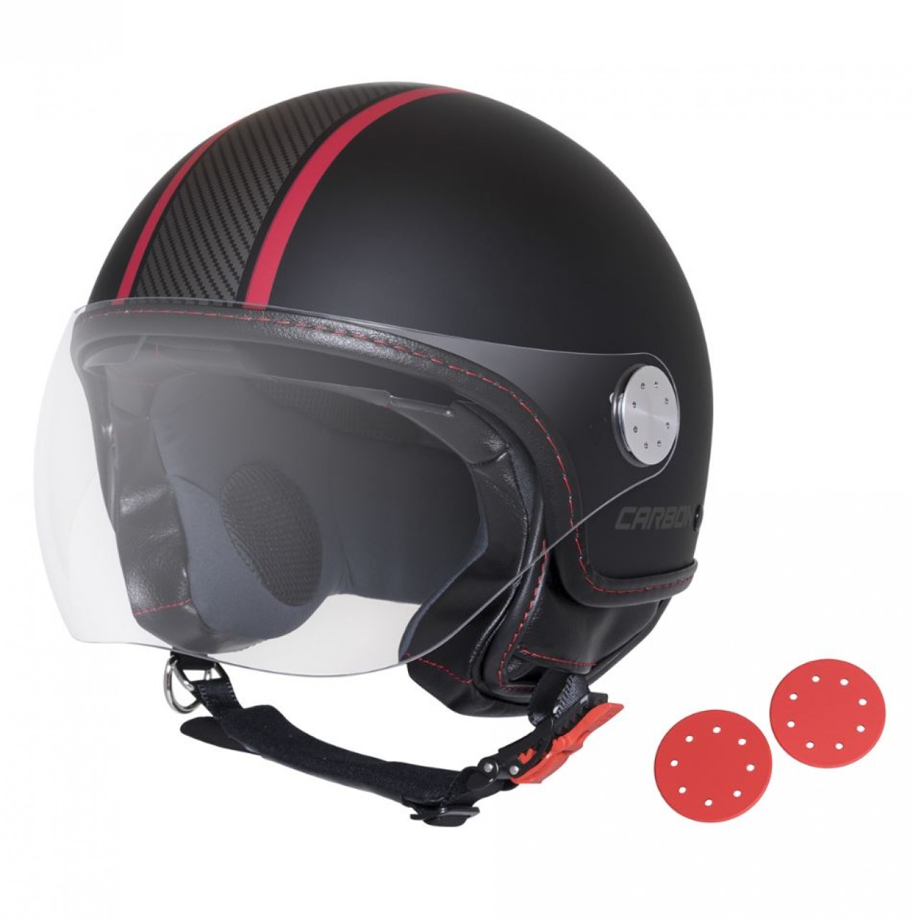 Moto Guzzi Jethelm Carbon Demi Jet, schwarz-rot matt, ECE 22.05