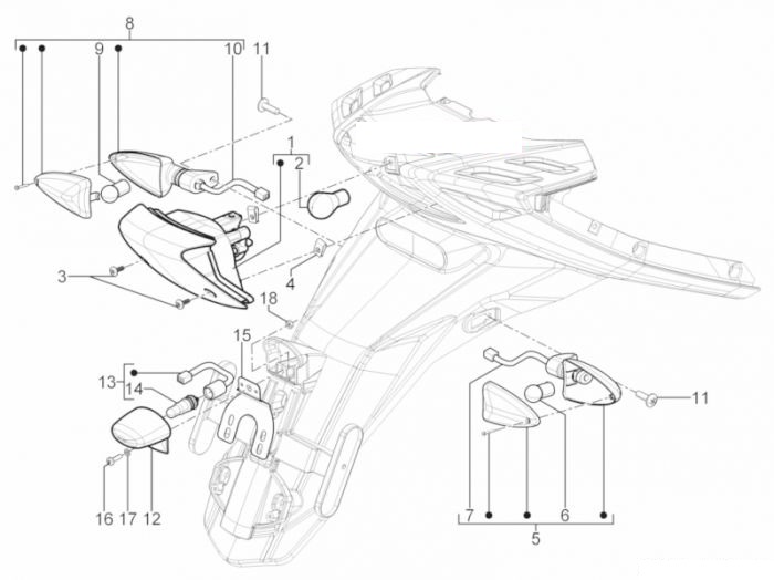 Piaggio Hinterleuchten - Blinkleuchten TPH 125