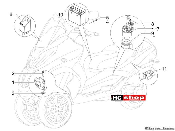 Piaggio Fernschalteren - Batterie - Hupe MP3 400