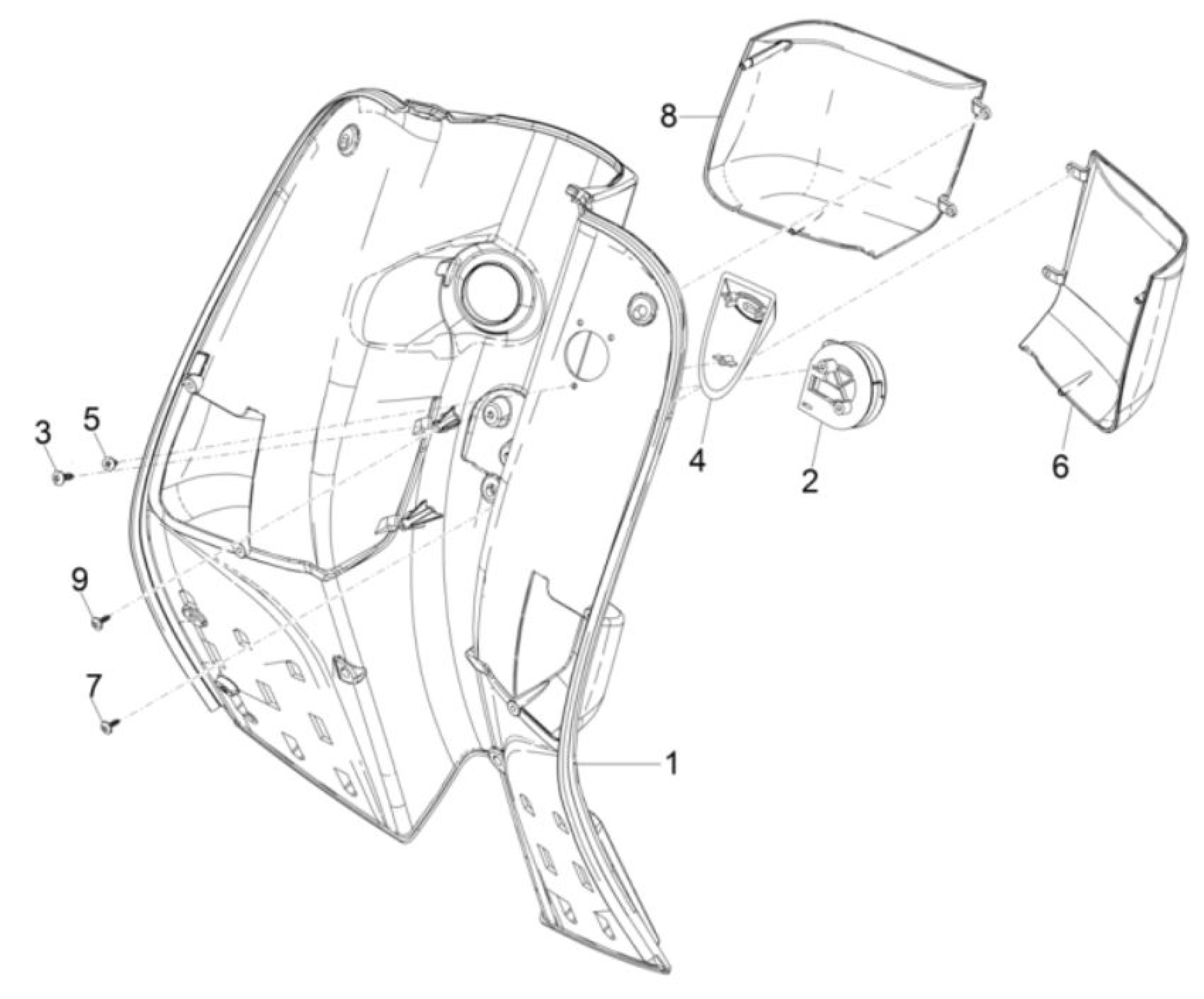 Explosionszeichnung Vespa SXL 150 Beinschild innen (2020–2022)