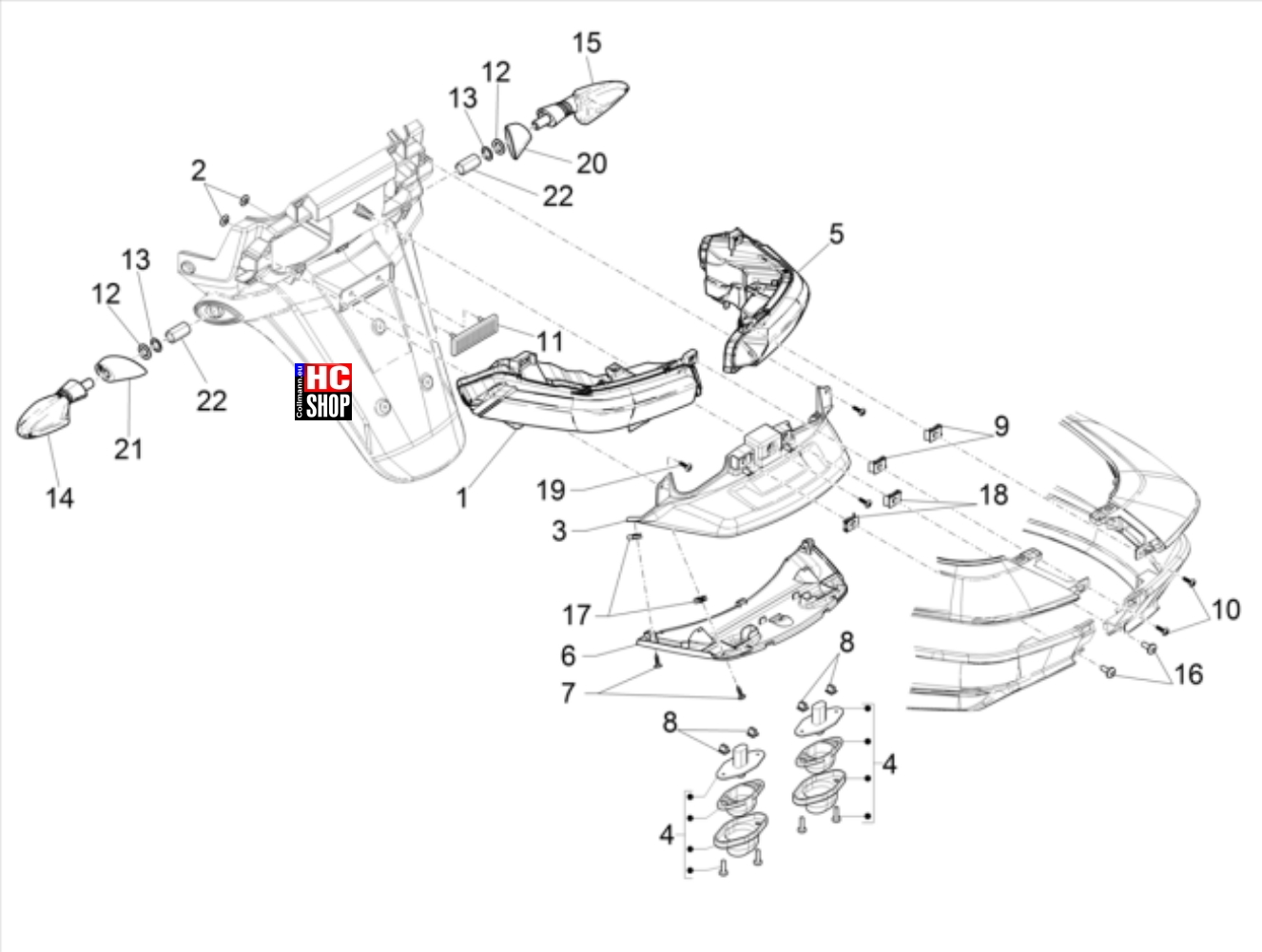 Piaggio MP3 500 Sport Advanced E5 Elektrische Anlage Hinterleuchten - Blinkleuchten