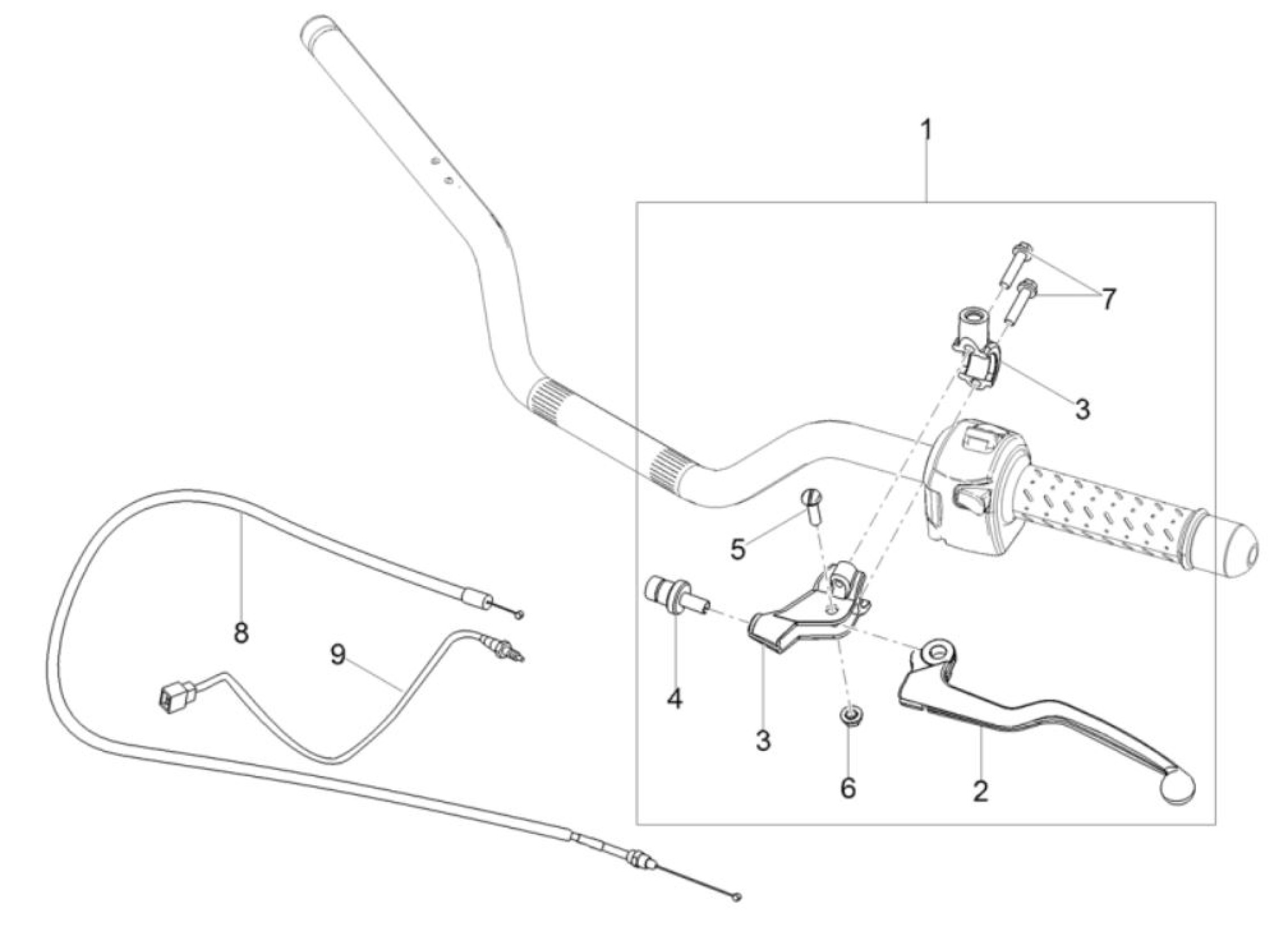Explosionszeichnung Moto Guzzi V7 III Rough u. a. Lenker links