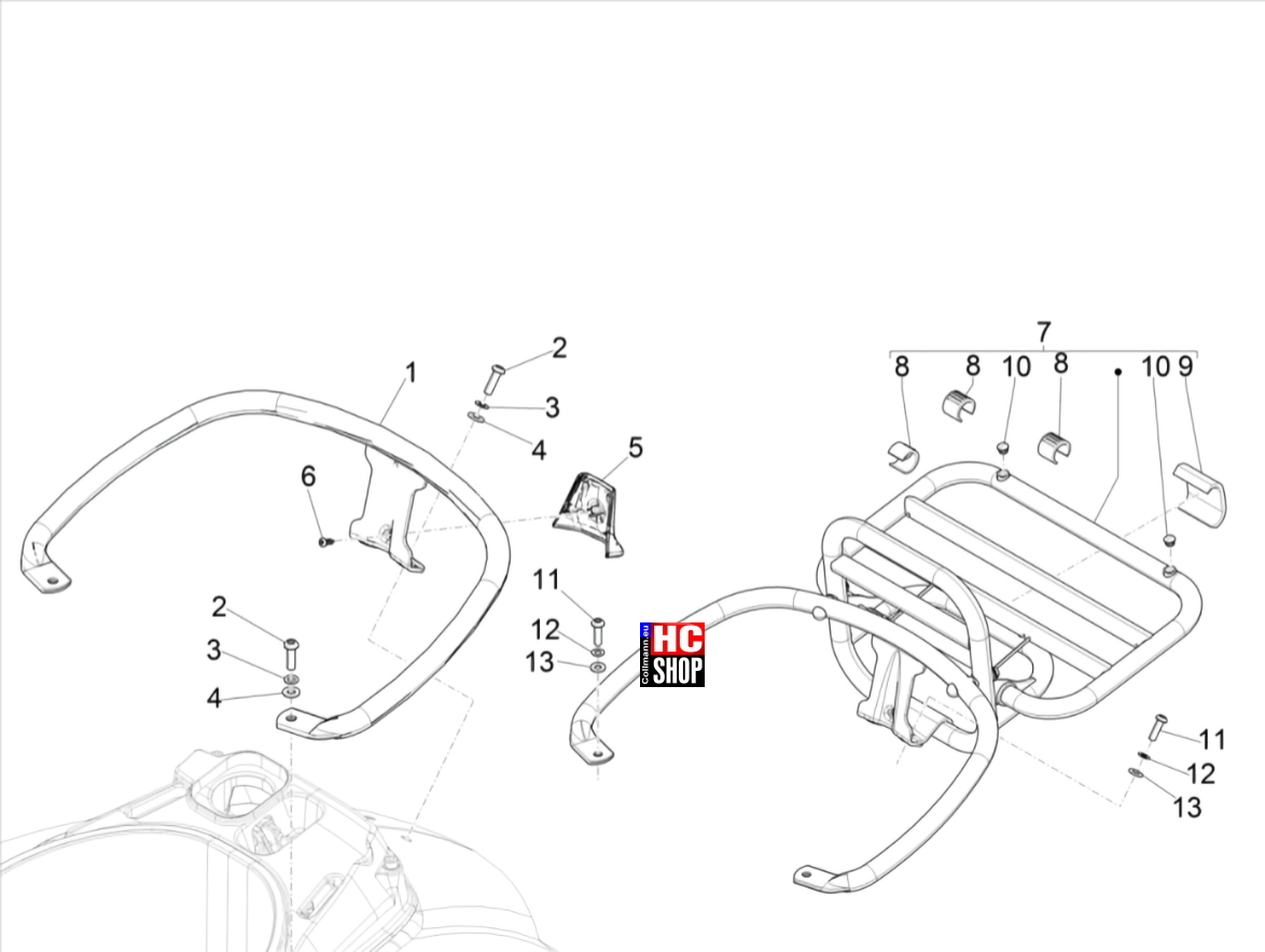 Vespa GTS 300 E5 Fahrgestell Hinterer Gepäckträger