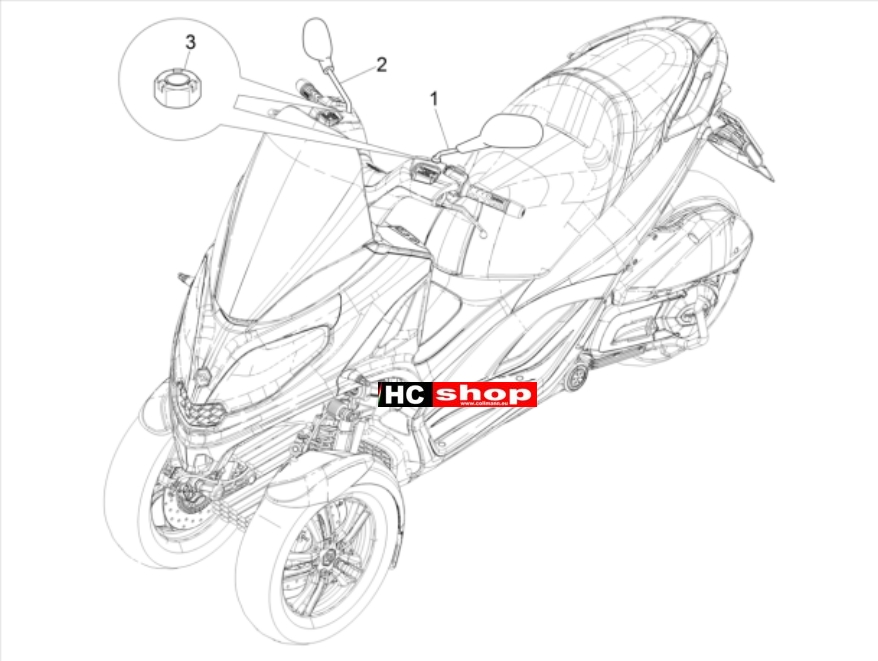 PIAGGIO MP3 300 HPE - 300 HPE SPORT Fahrgestell Karosserien Rückspiegel – Rückspiegel links