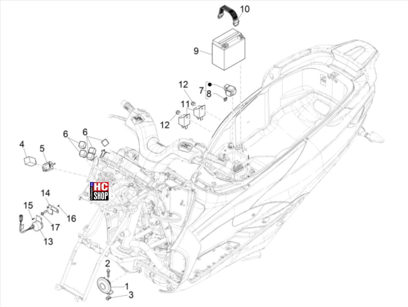 Piaggio MP3 500 Sport Advanced E5 Elektrische Anlage Fernschalter - Batterie - Hupe