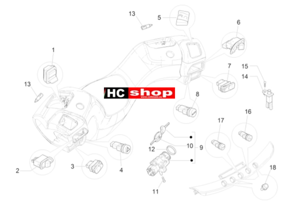 Piaggio MP3 500 LT Sport - Business Elektr. Anlage Wechselschalter