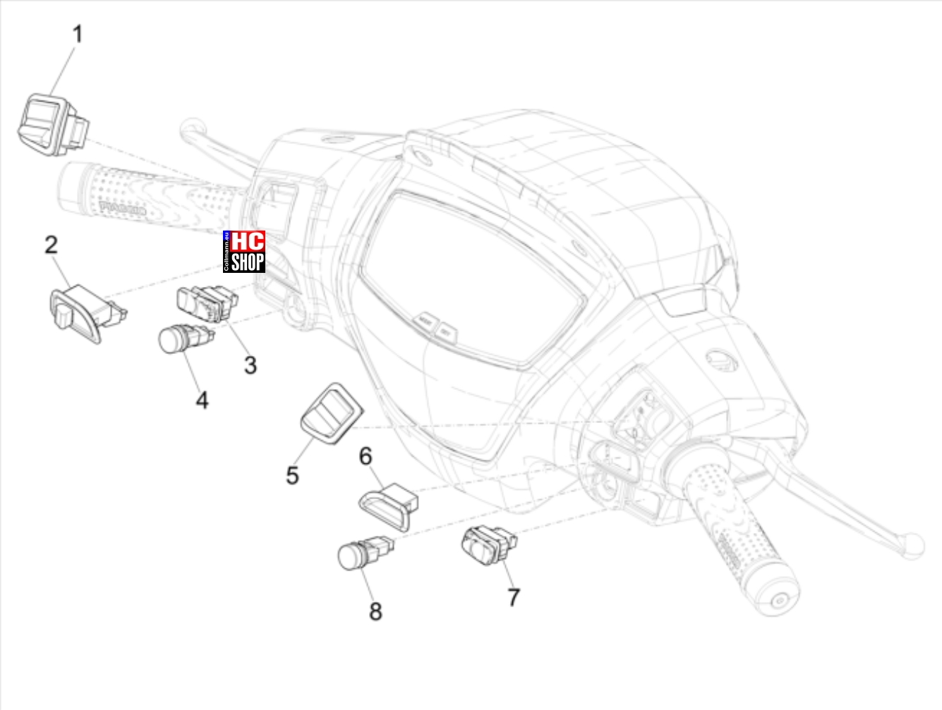 Piaggio Medley 125 E5 Elektrische Anlage Wechselschalter - Umschalter - Druckschalter - Schalter