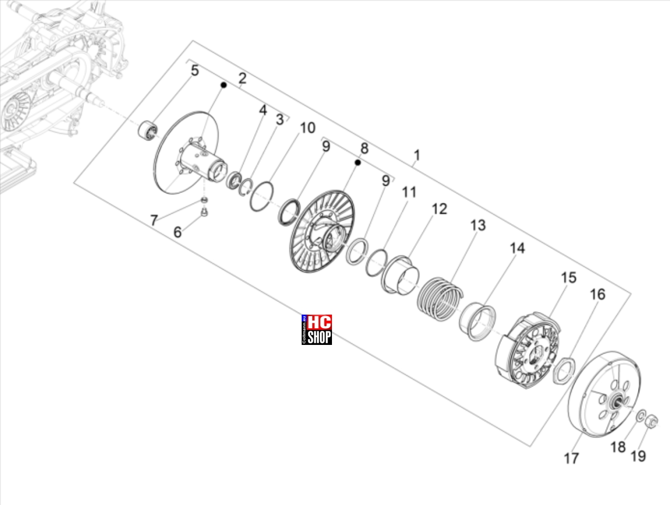Beverly 300 HPE E5 - Motor - Getriebe Riemenscheiben