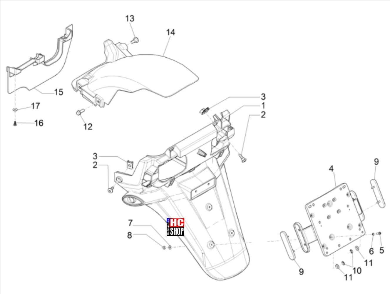 Piaggio MP3 500 Sport Advanced E5 Fahrgestell - Karosserie Hinterrabdeckung - Kotflügellappen
