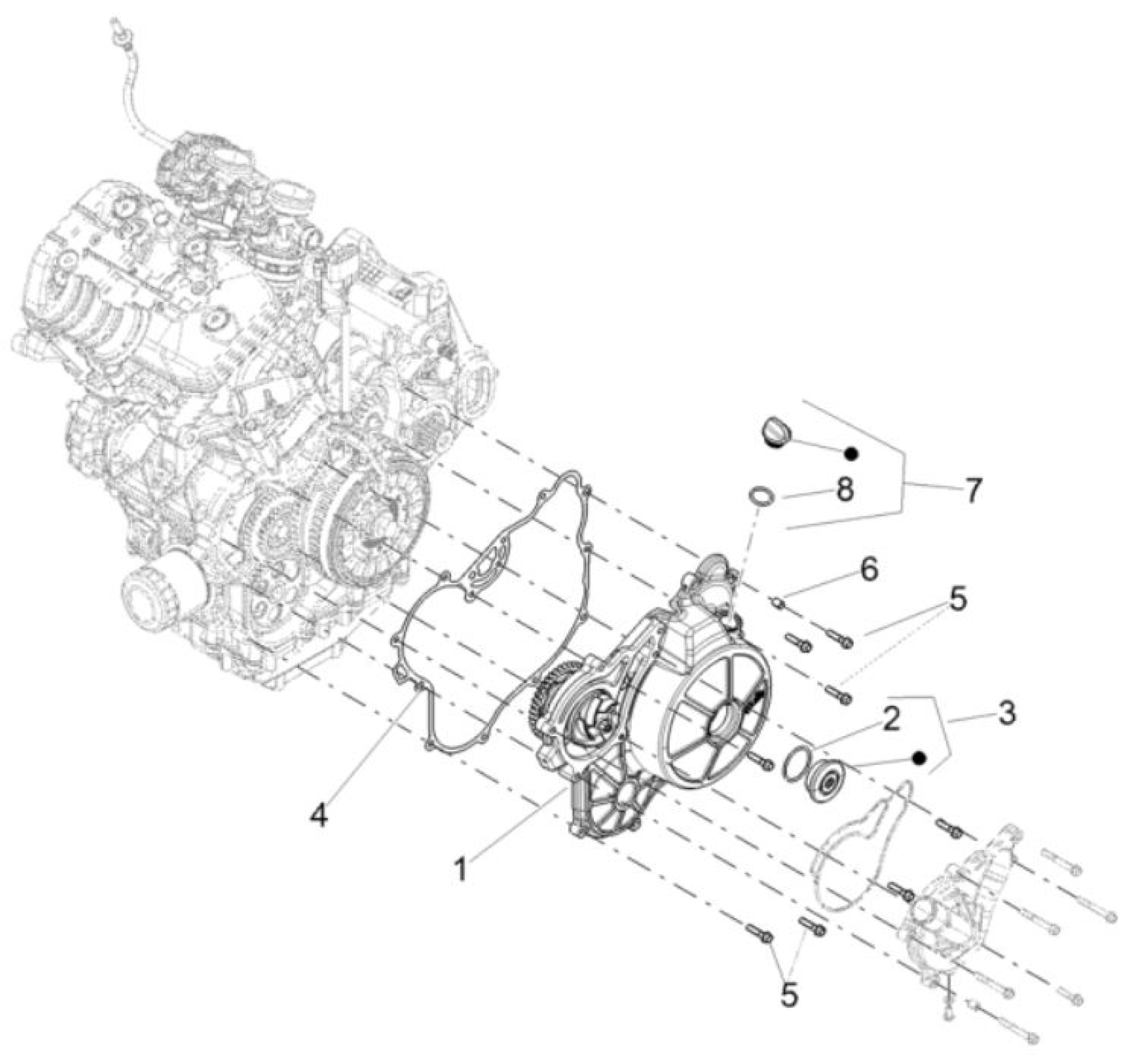Explosionszeichnung Aprilia RS 457 8V / Tuono 457 E5+ Lichtmaschinendeckel (2024–2026)