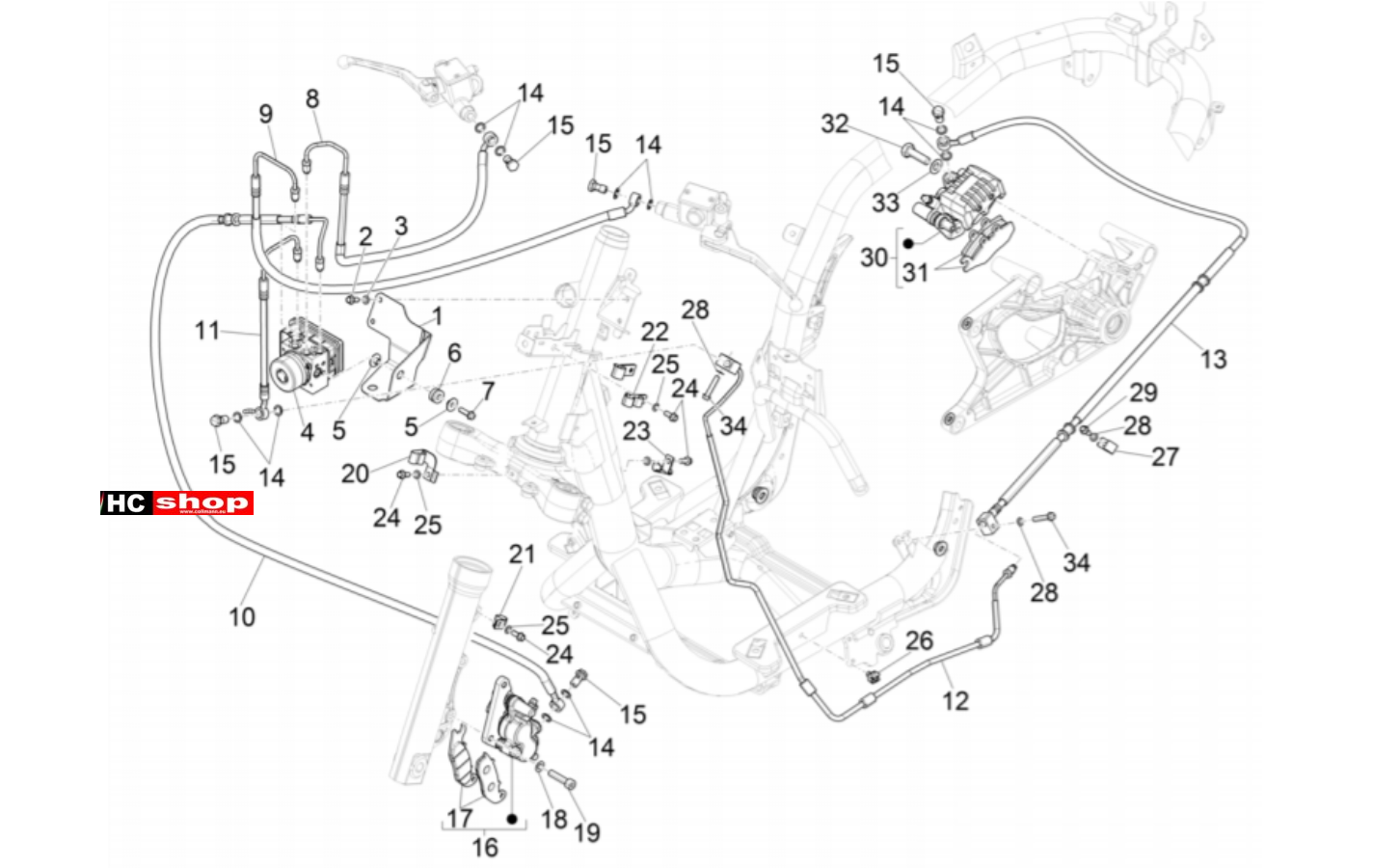 Piaggio Medley 125 4T IE ABS E4 Bremsanlage Bremszangen