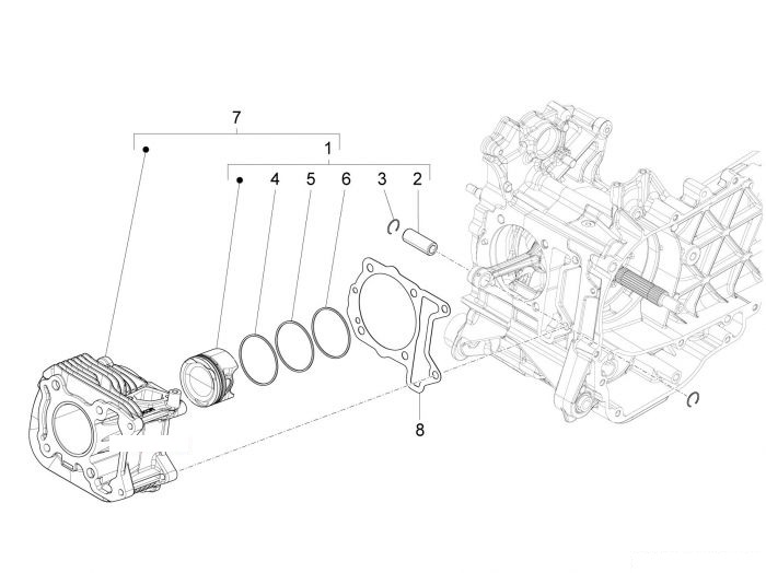 Vespa Sprint 150 Einheit Zylinder-Kolben-Kolbenbolzen