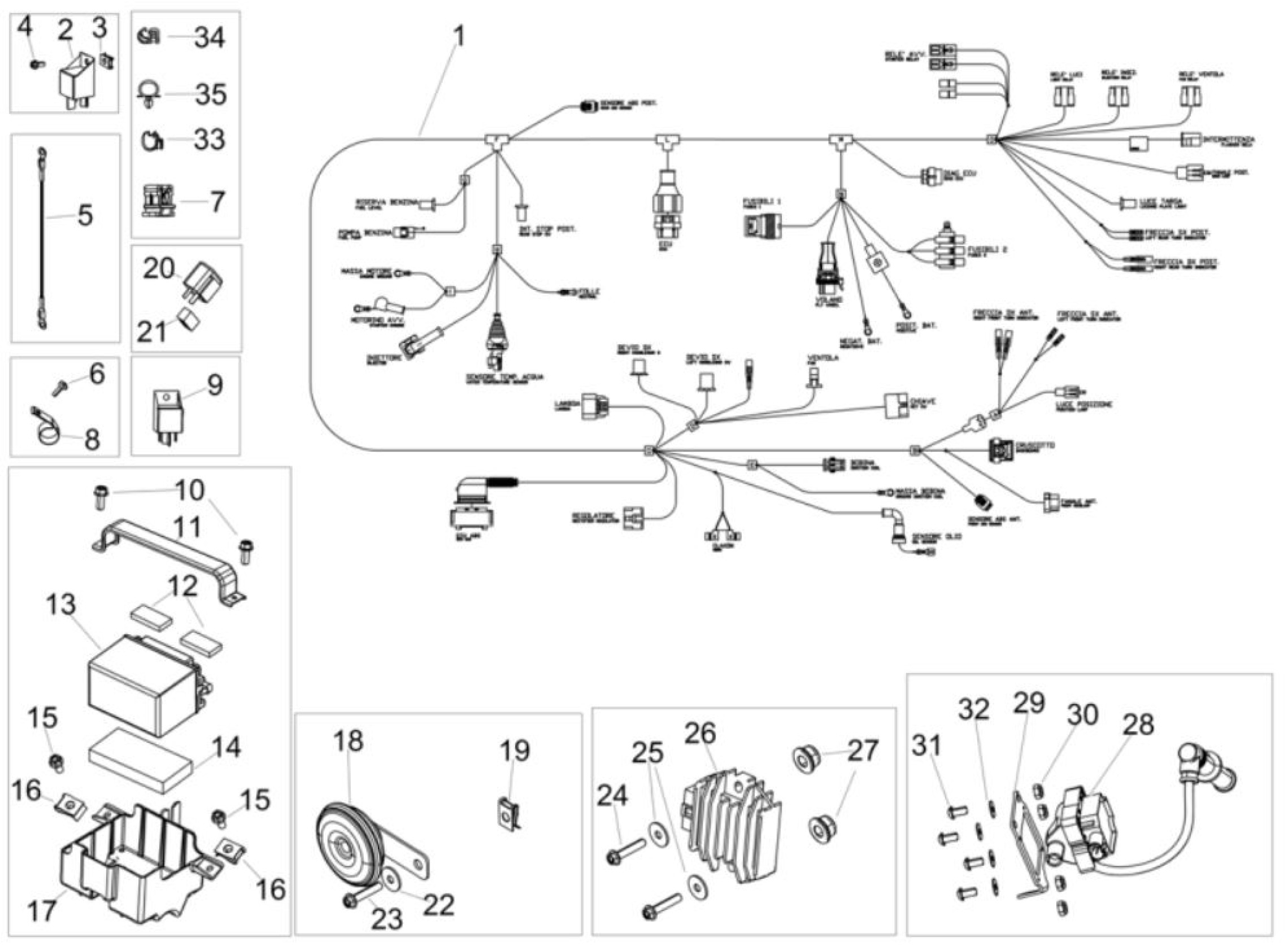 Explosionszeichnung Aprilia RX 125 E5 / SX 125 E5 elektrische Anlage (2022–2024)