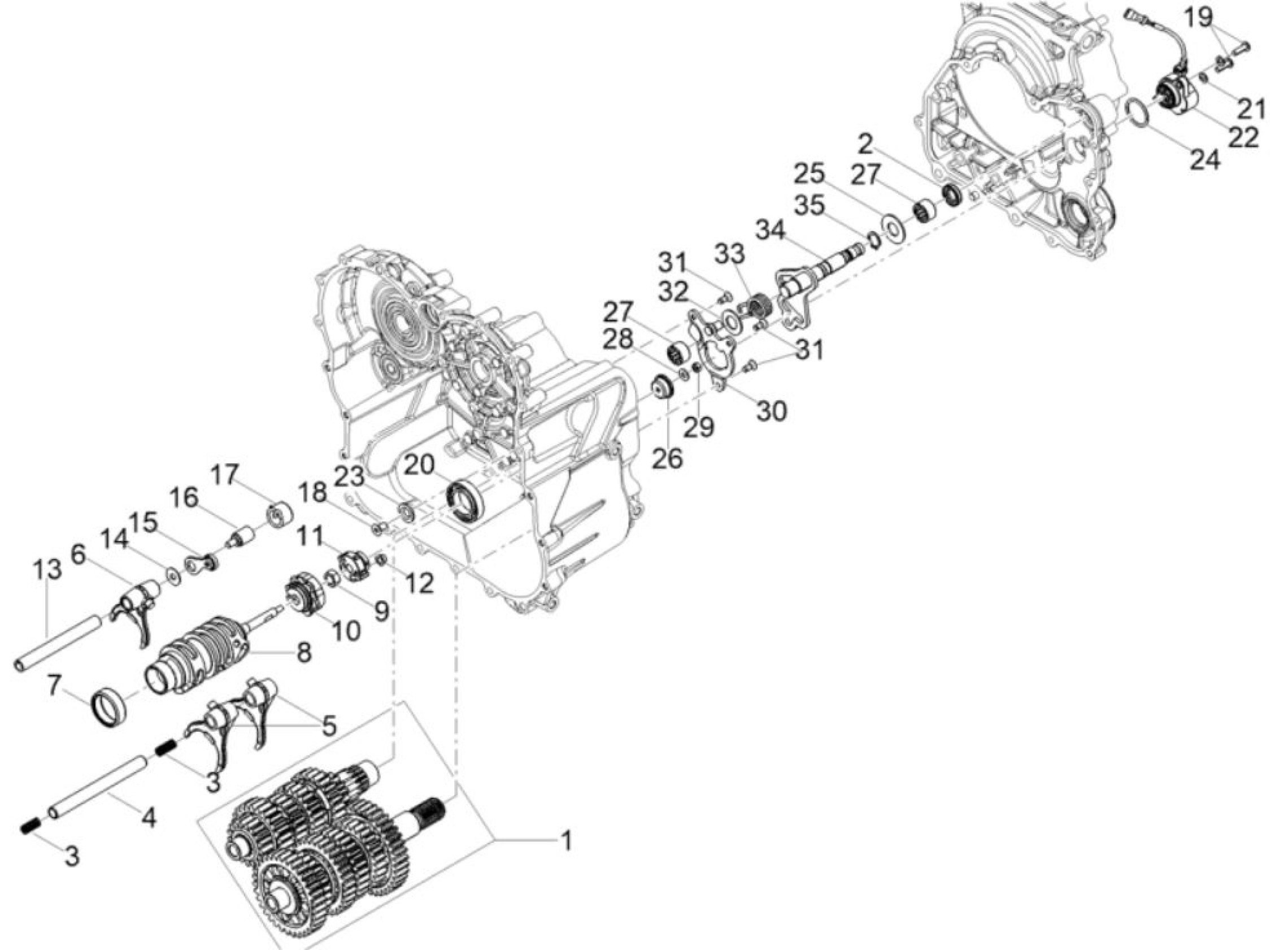Explosionszeichnung Moto Guzzi Stelvio E5+ u. a. Schaltgetriebe