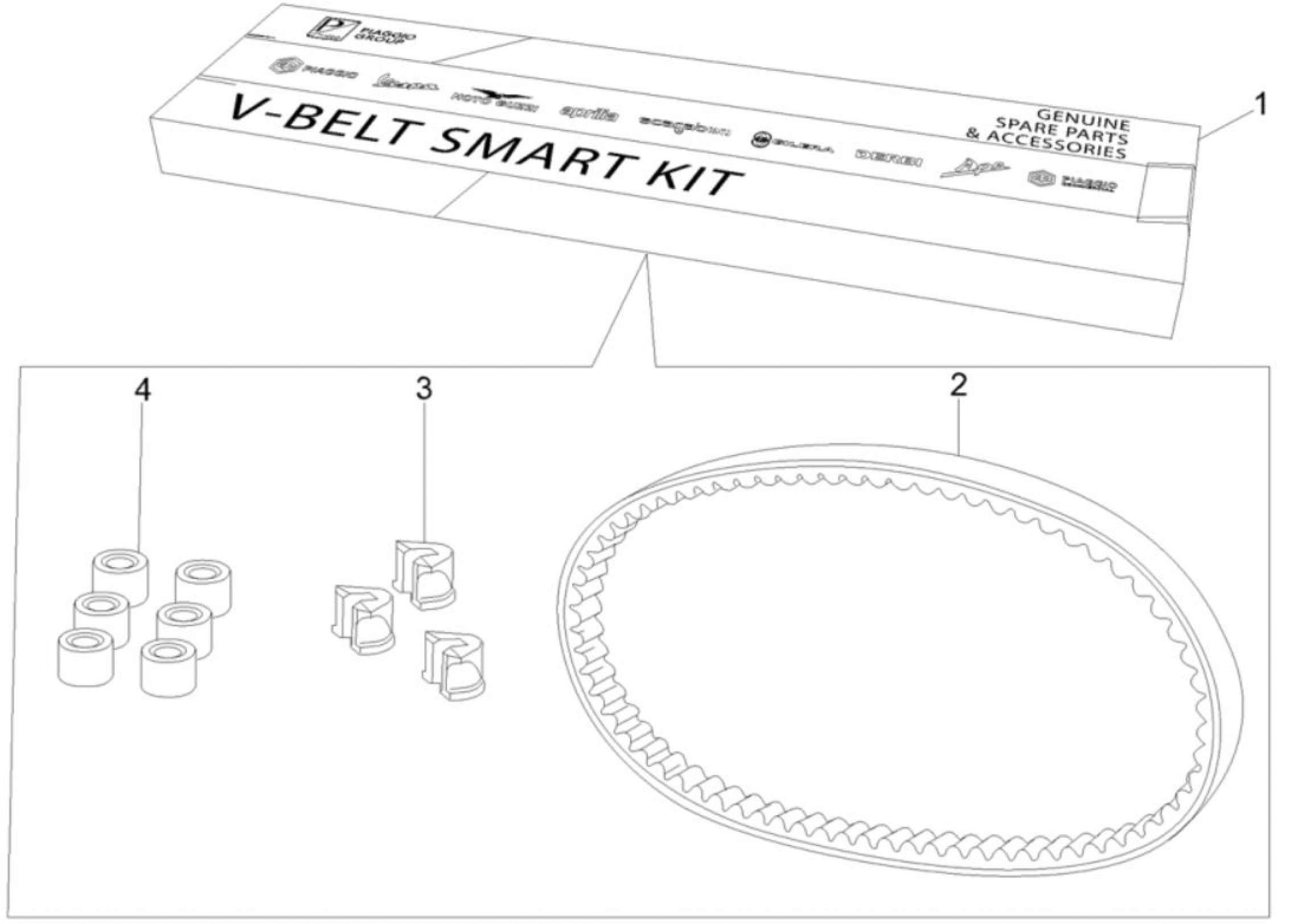 Explosionszeichnung Derbi Boulevard 125 / Sonar 125 / Variant Sport 125 V-Belt Smart kit