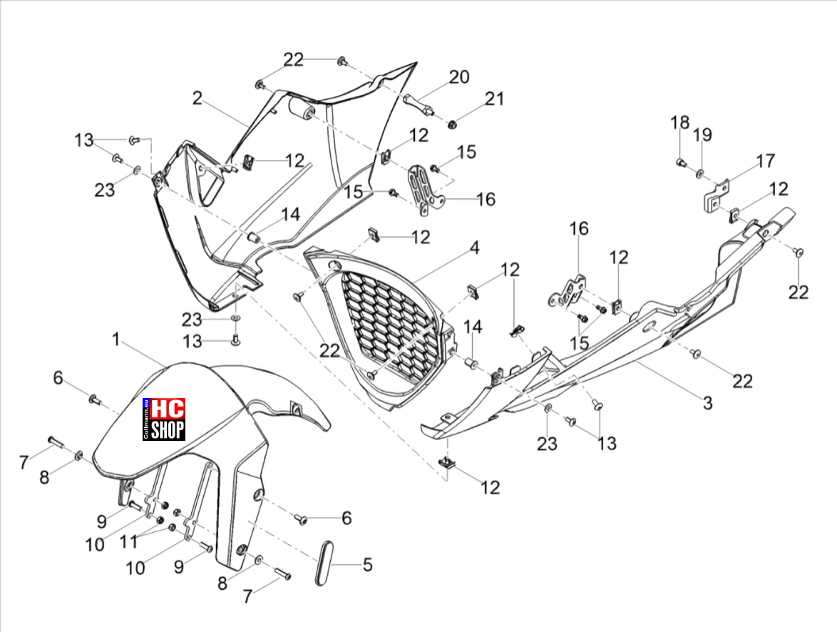 Aprilia RS 125 Replica ABS E5 Aufbau Vorderes Schutzblech-Stütze