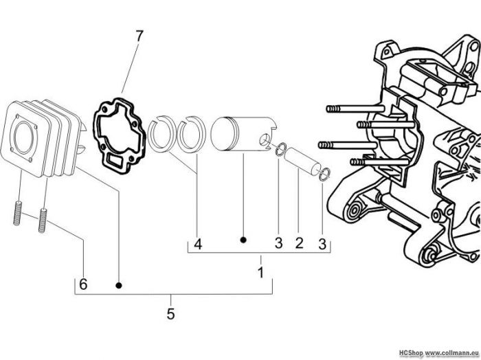 Vespa Einheit Zylinder-Kolben S 50 2T