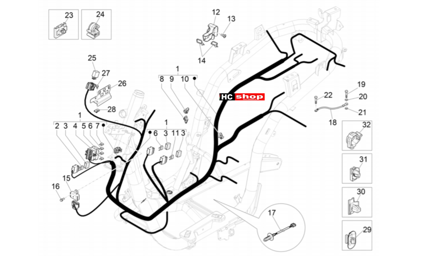 Piaggio Medley 125 4T IE ABS E4 Elektrische Anlage Hauptkabelbaum
