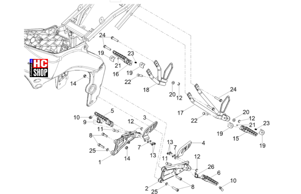 Aprilia RS 125 E5+ - Fahrgestell-Karosserie - Fußrasten